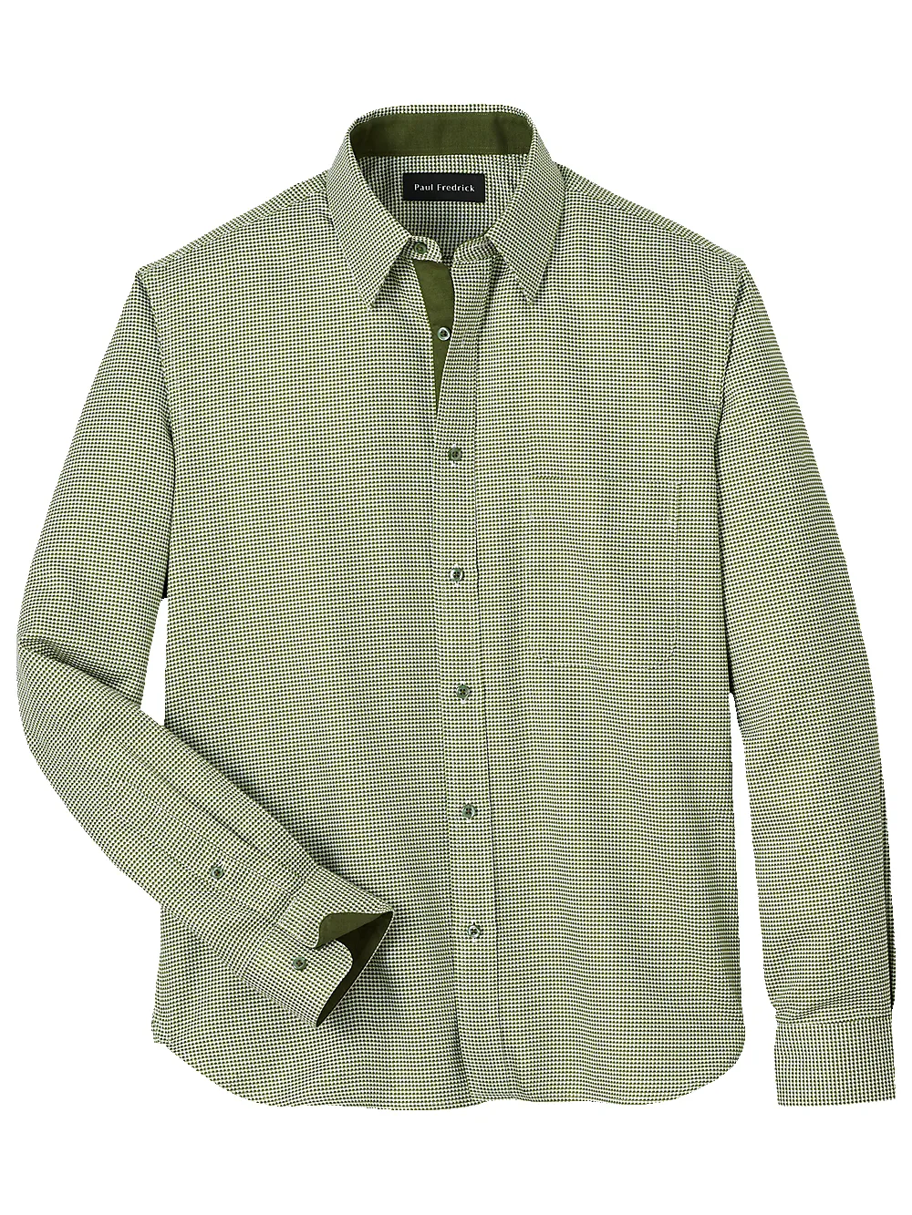 Cotton Houndstooth Casual Shirt - Green sold by Paul Fredrick