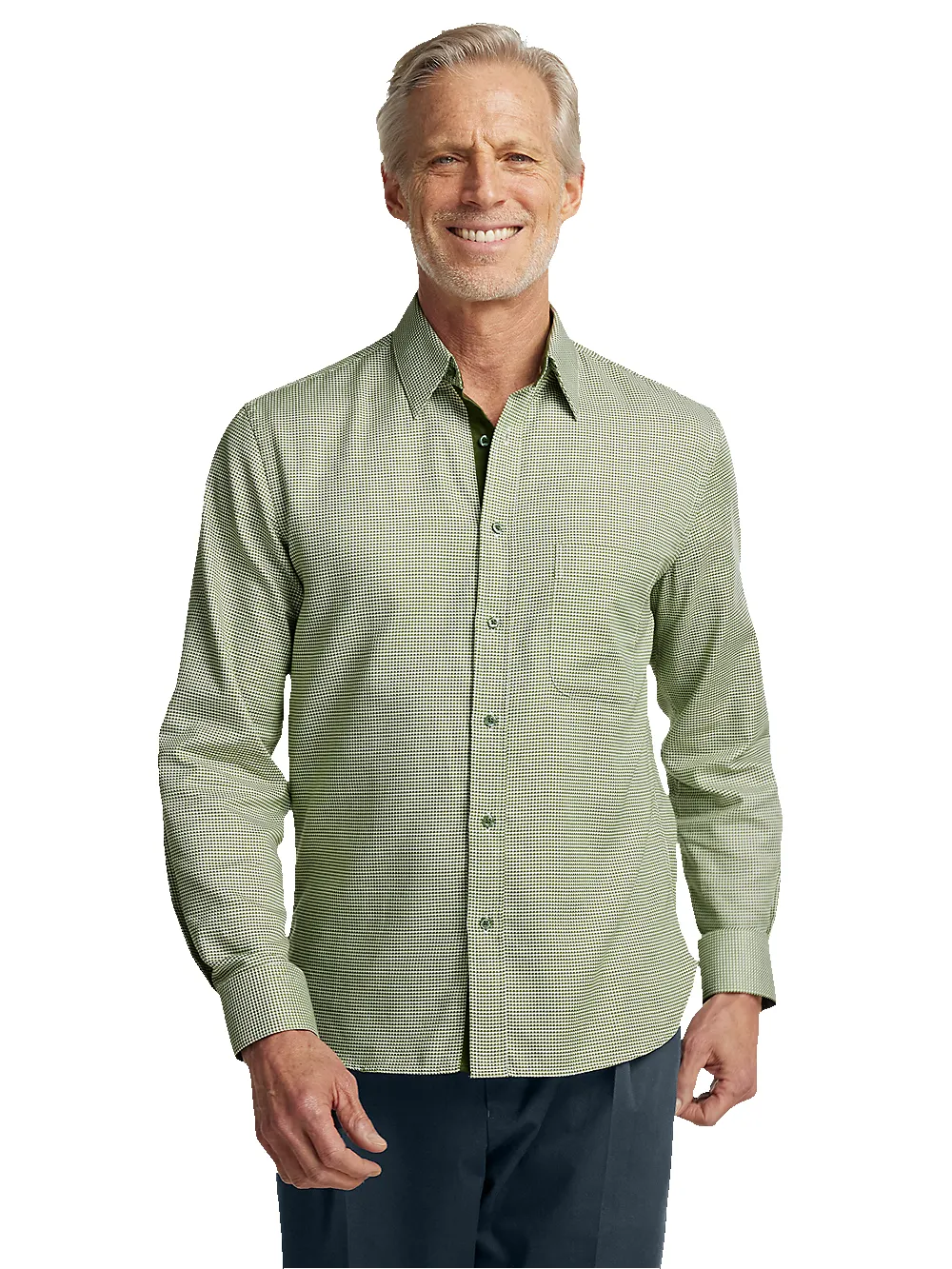Cotton Houndstooth Casual Shirt - Green sold by Paul Fredrick product image thumbnail 2