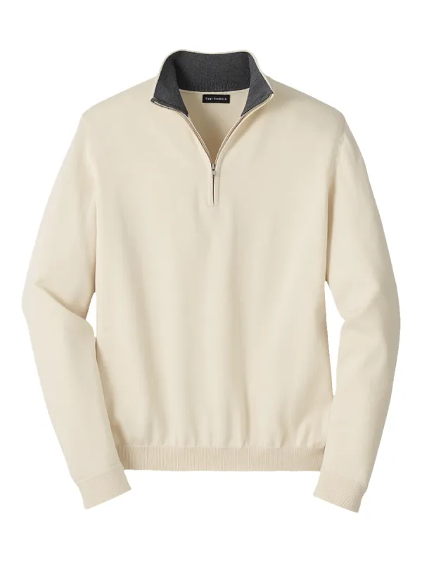 Supima Cotton Quarter Zip Mock Neck Sweater - Ivory sold by Paul Fredrick