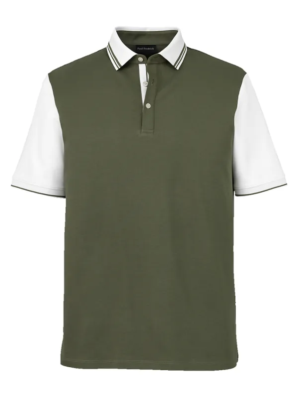 Cotton Three Button Polo - Olive sold by Paul Fredrick