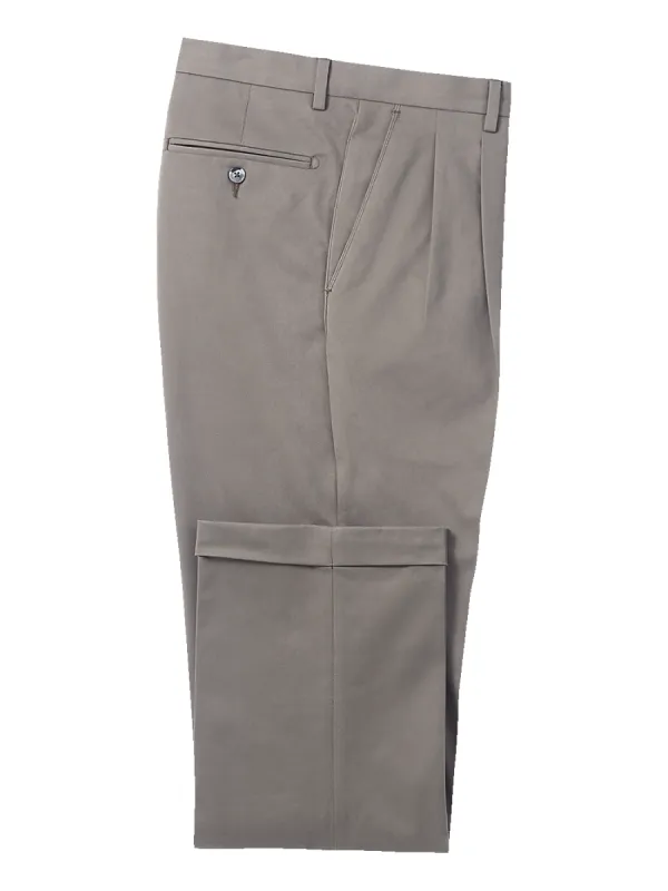 Classic Fit Cotton Stretch Twill Pleated Pants - Grey sold by Paul Fredrick