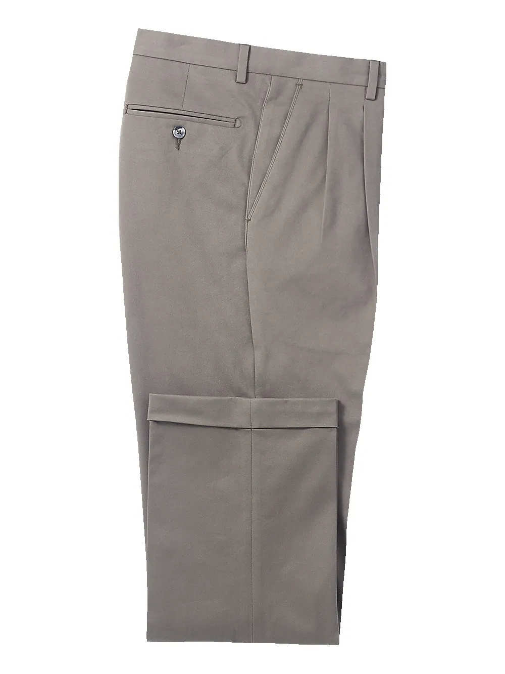 Classic Fit Cotton Stretch Twill Pleated Pants - Grey sold by Paul Fredrick