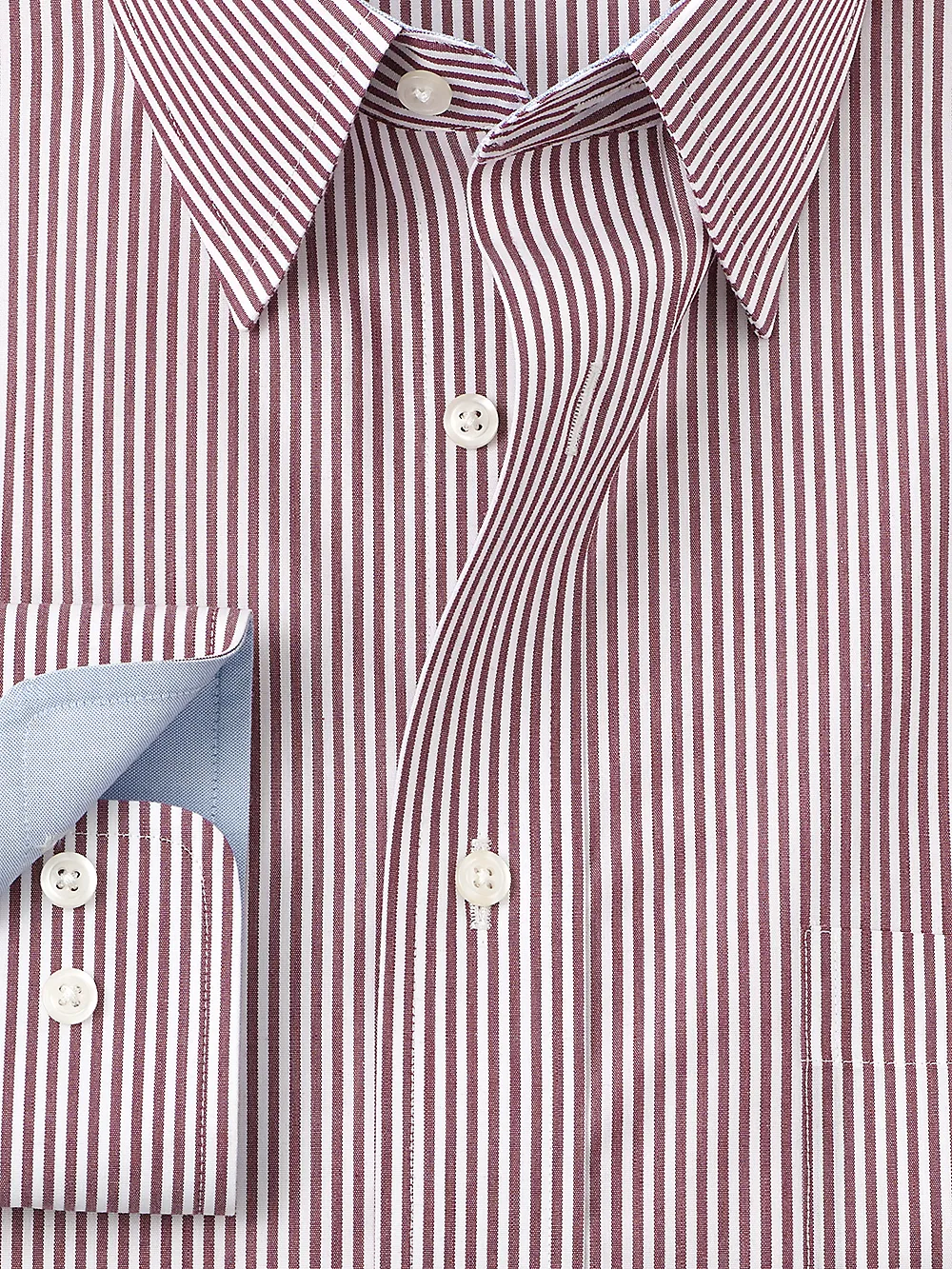 Non-Iron Cotton Stripe Dress Shirt With Contrast Trim - Burgundy sold by Paul Fredrick product image thumbnail 2