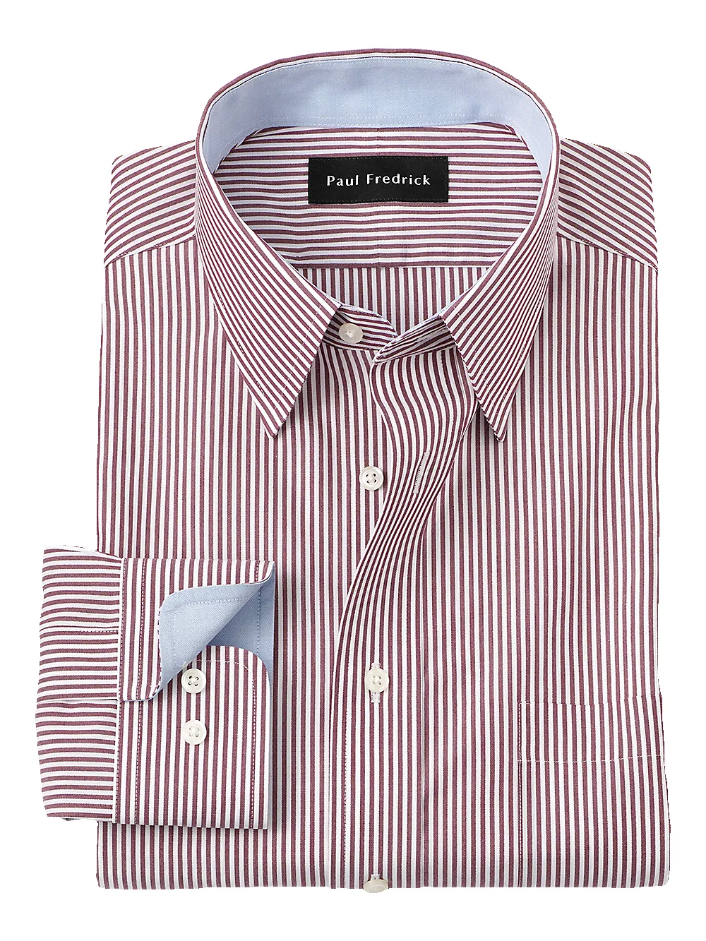 Non-Iron Cotton Stripe Dress Shirt With Contrast Trim - Burgundy sold by Paul Fredrick