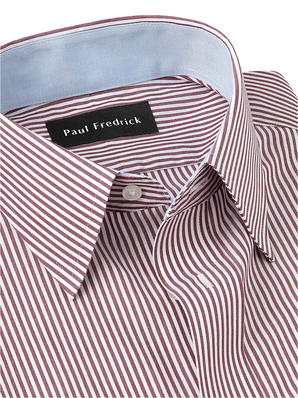 Non-Iron Cotton Stripe Dress Shirt With Contrast Trim - Burgundy sold by Paul Fredrick product image thumbnail 3
