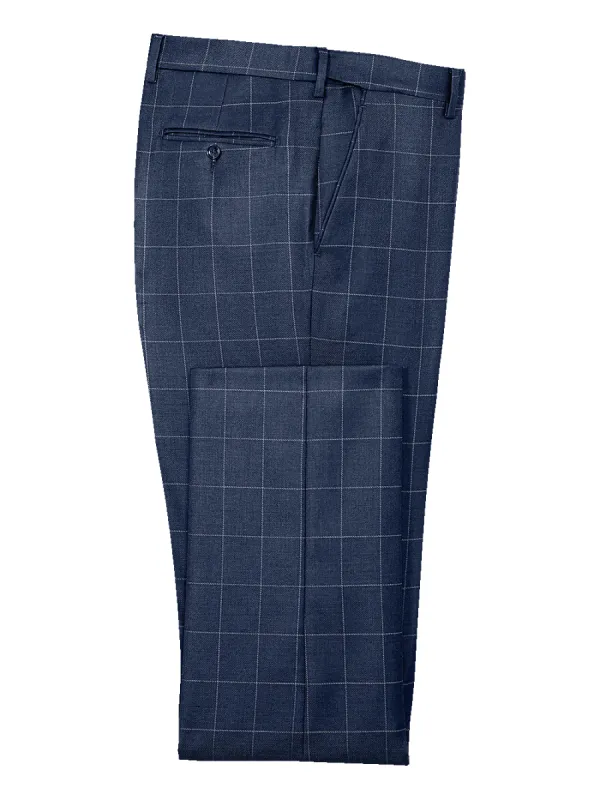 Classic Fit Essential Wool Flat Front Suit Pants - Navy Windowpane sold by Paul Fredrick