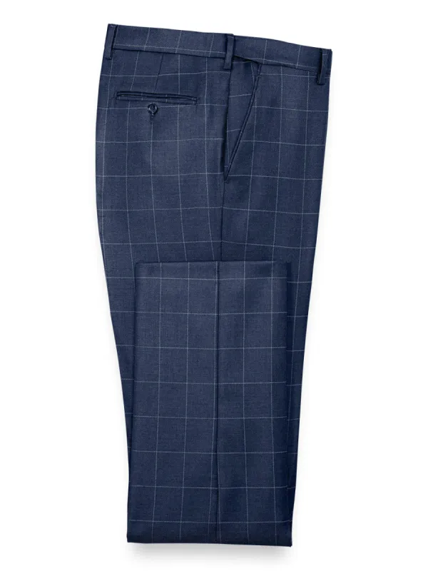 Classic Fit Essential Wool Suit Pants - Navy Windowpane sold by Paul Fredrick