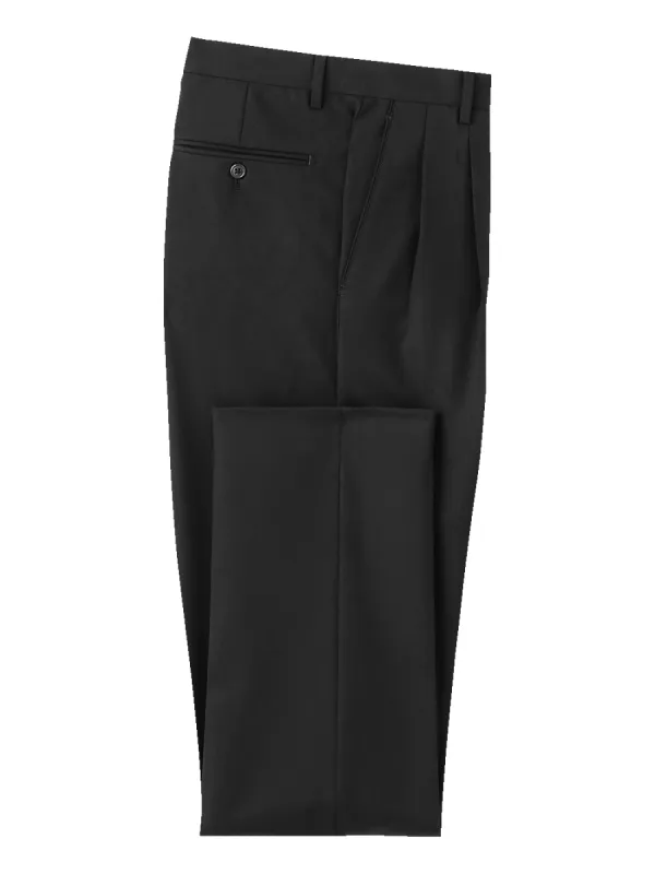 Wool Stretch Bengaline Pleated Suit Pants - Black sold by Paul Fredrick