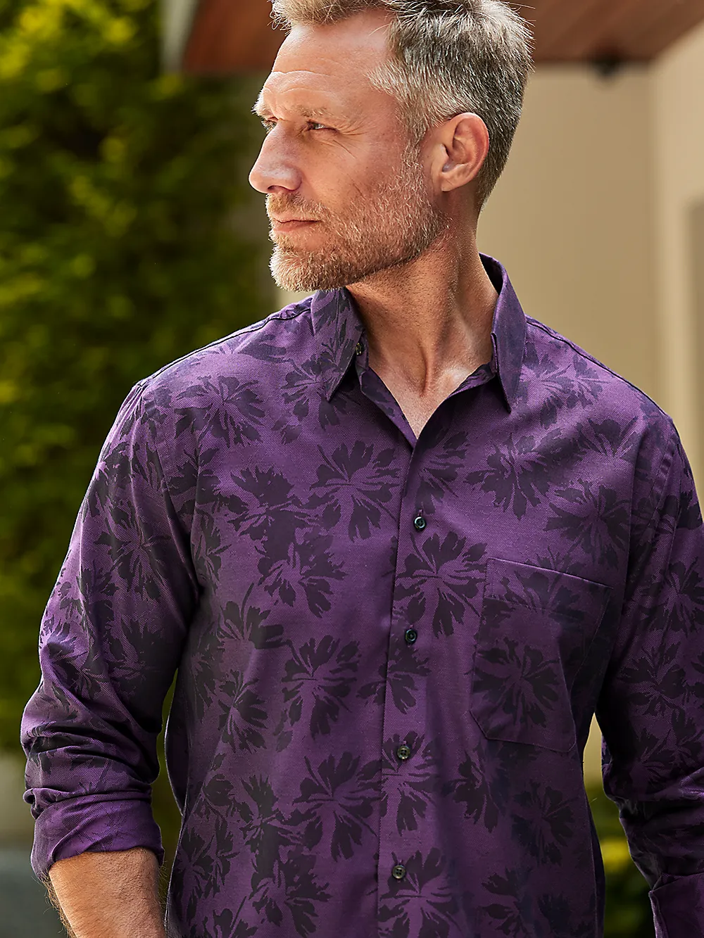 Cotton Solid Floral Jacquard Casual Shirt - Purple sold by Paul Fredrick product image thumbnail 2