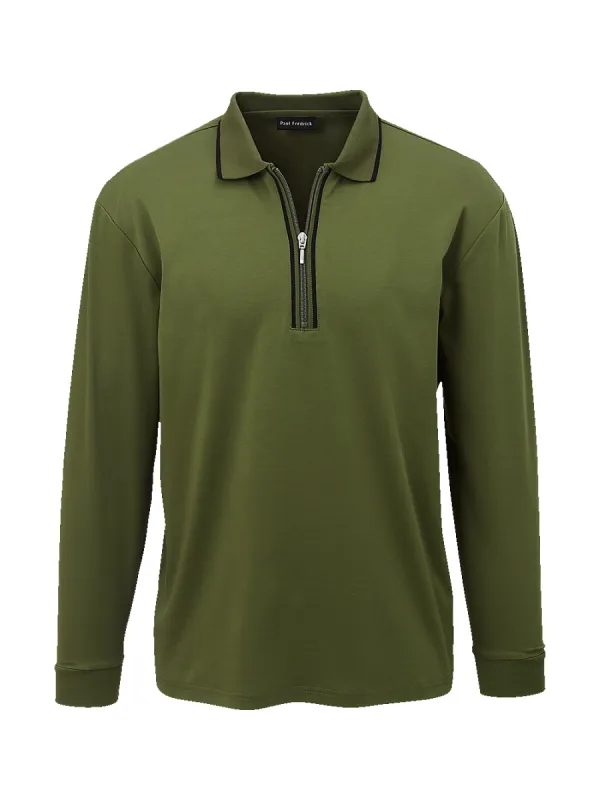 Mercerized Cotton Zip Polo - Olive sold by Paul Fredrick