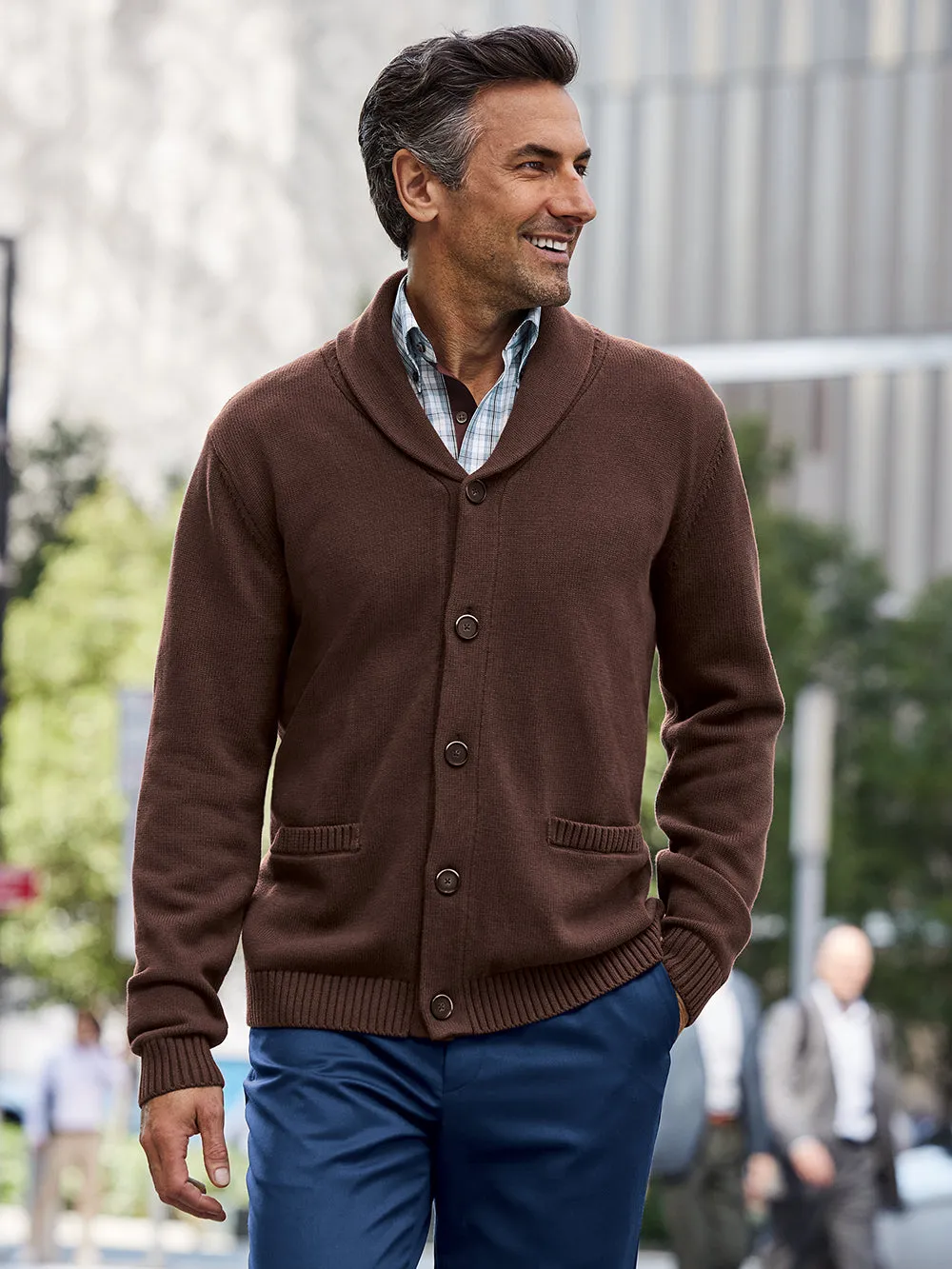 Cotton Button Front Shawl Collar Cardigan sold by Paul Fredrick product image thumbnail 2