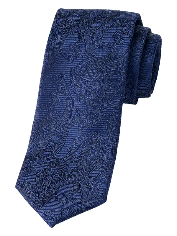 Paisley Woven Silk Tie - Navy sold by Paul Fredrick