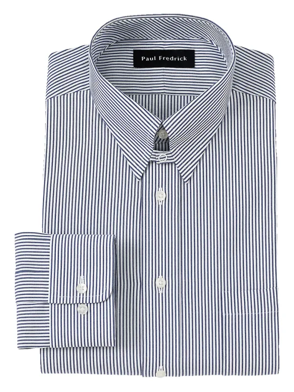 Pure Cotton Pinpoint Solid Color Snap Tab Collar Dress Shirt - Blue Stripe sold by Paul Fredrick