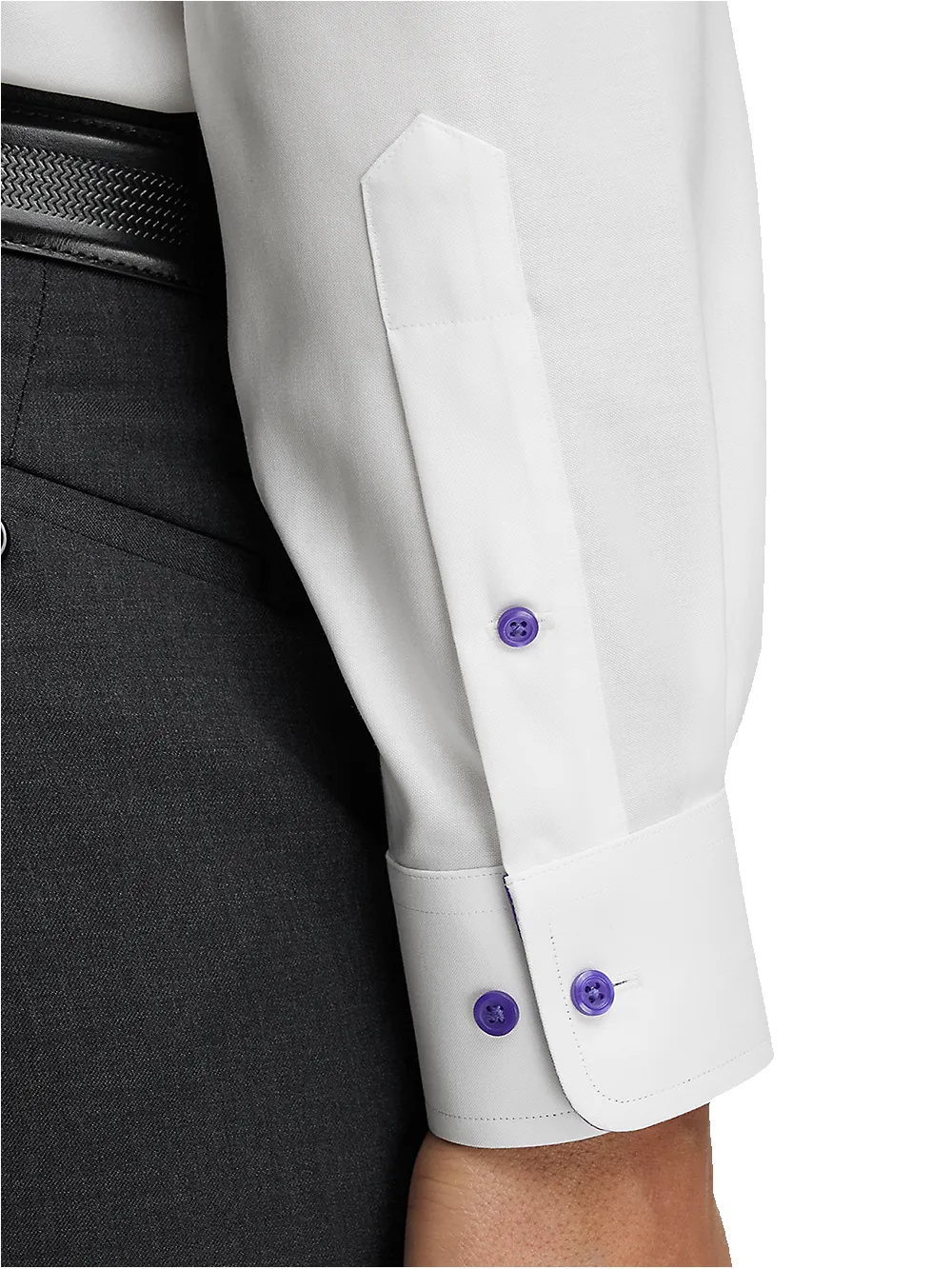 Comfort Stretch Non-Iron Solid Dress Shirt With Contrast Trim - White/purple sold by Paul Fredrick product image thumbnail 4
