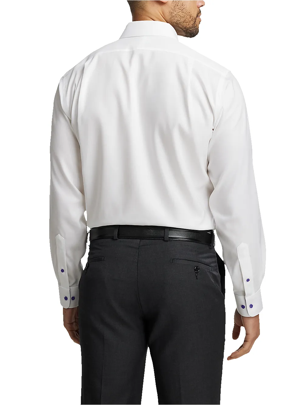 Comfort Stretch Non-Iron Solid Dress Shirt With Contrast Trim - White/purple sold by Paul Fredrick product image thumbnail 5