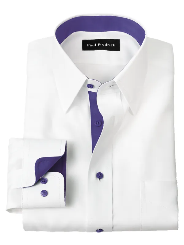 Comfort Stretch Non-Iron Solid Dress Shirt With Contrast Trim - White/purple sold by Paul Fredrick