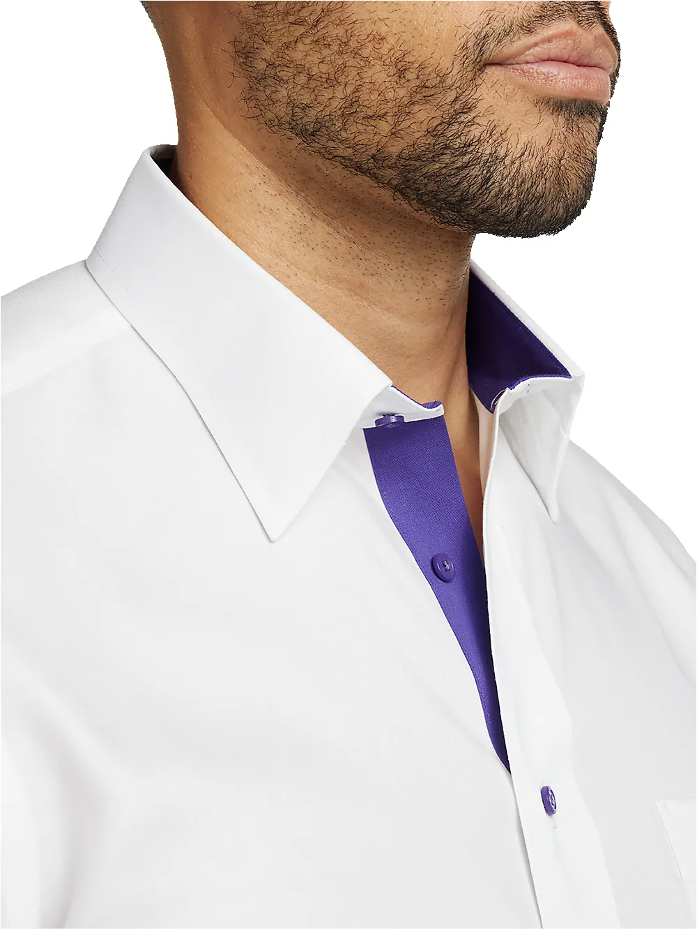 Comfort Stretch Non-Iron Solid Dress Shirt With Contrast Trim - White/purple sold by Paul Fredrick product image thumbnail 3