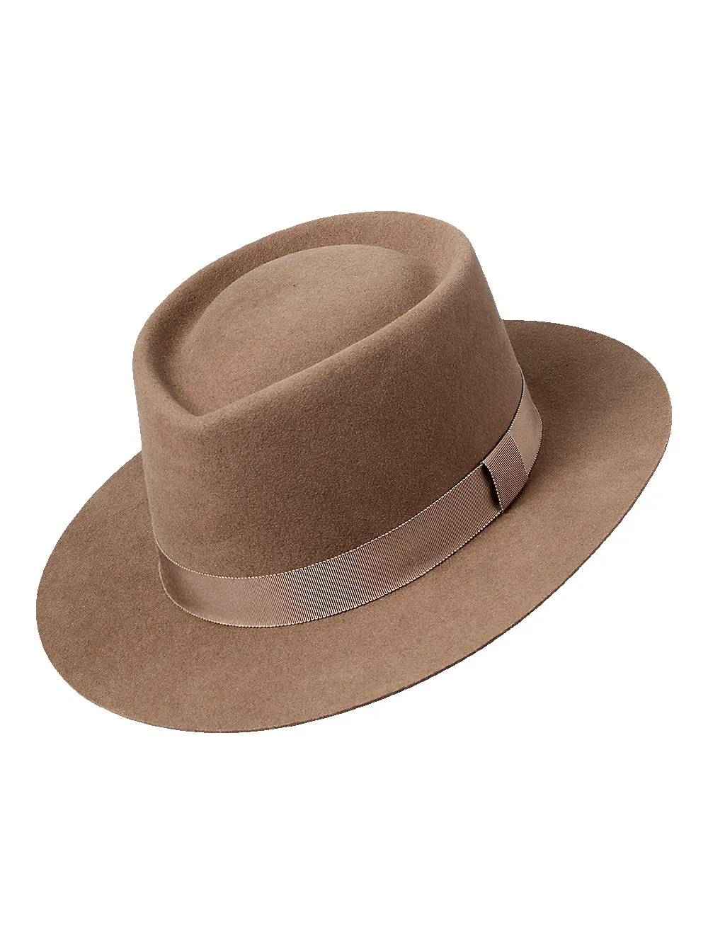 Wool Stiff Brim Fedora With Grosgrain Ribbon Band - Taupe sold by Paul Fredrick