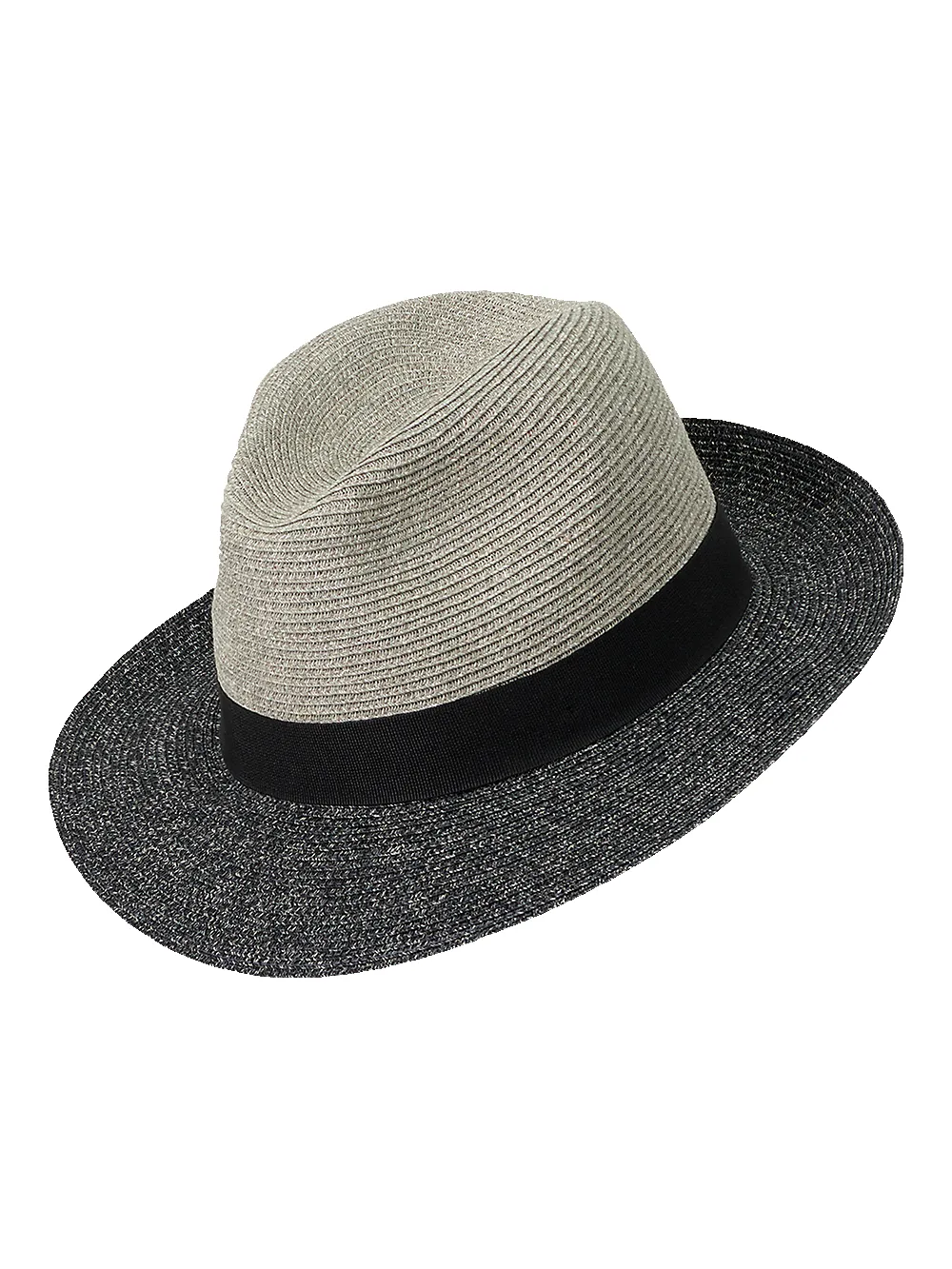 Straw Blend Fedora With Ribbon Band - Grey/black sold by Paul Fredrick