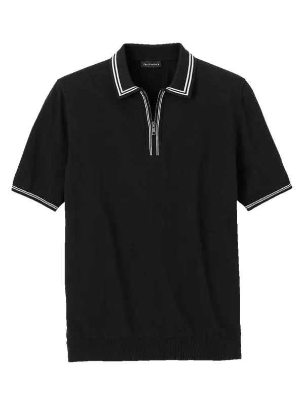 Cotton Zip Polo - Black sold by Paul Fredrick