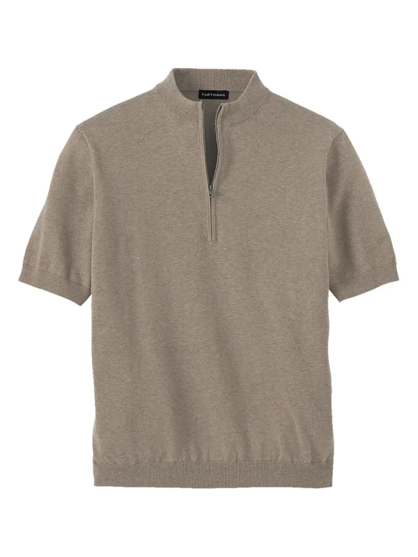 Supima Cotton Zip Mock Neck Sweater - Light Brown sold by Paul Fredrick