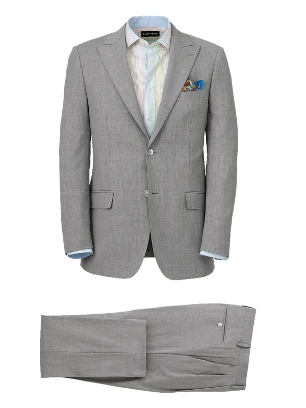 Wool Stretch Bengaline Single Breasted Peak Lapel Suit - Light Grey sold by Paul Fredrick