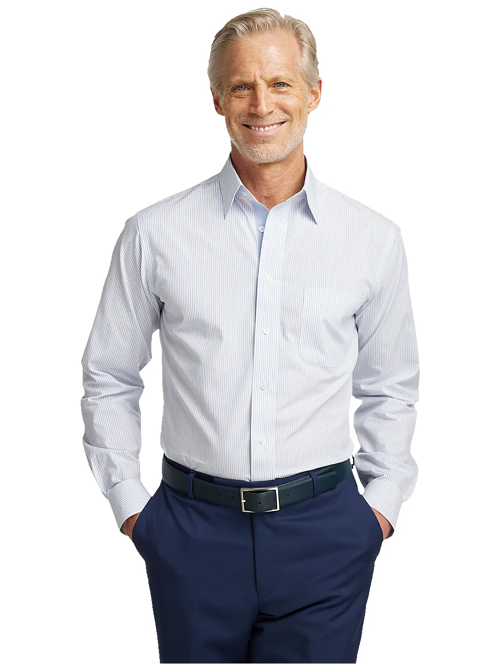 Non-Iron Cotton Stripe Dress Shirt With Contrast Trim - Blue sold by Paul Fredrick product image thumbnail 2