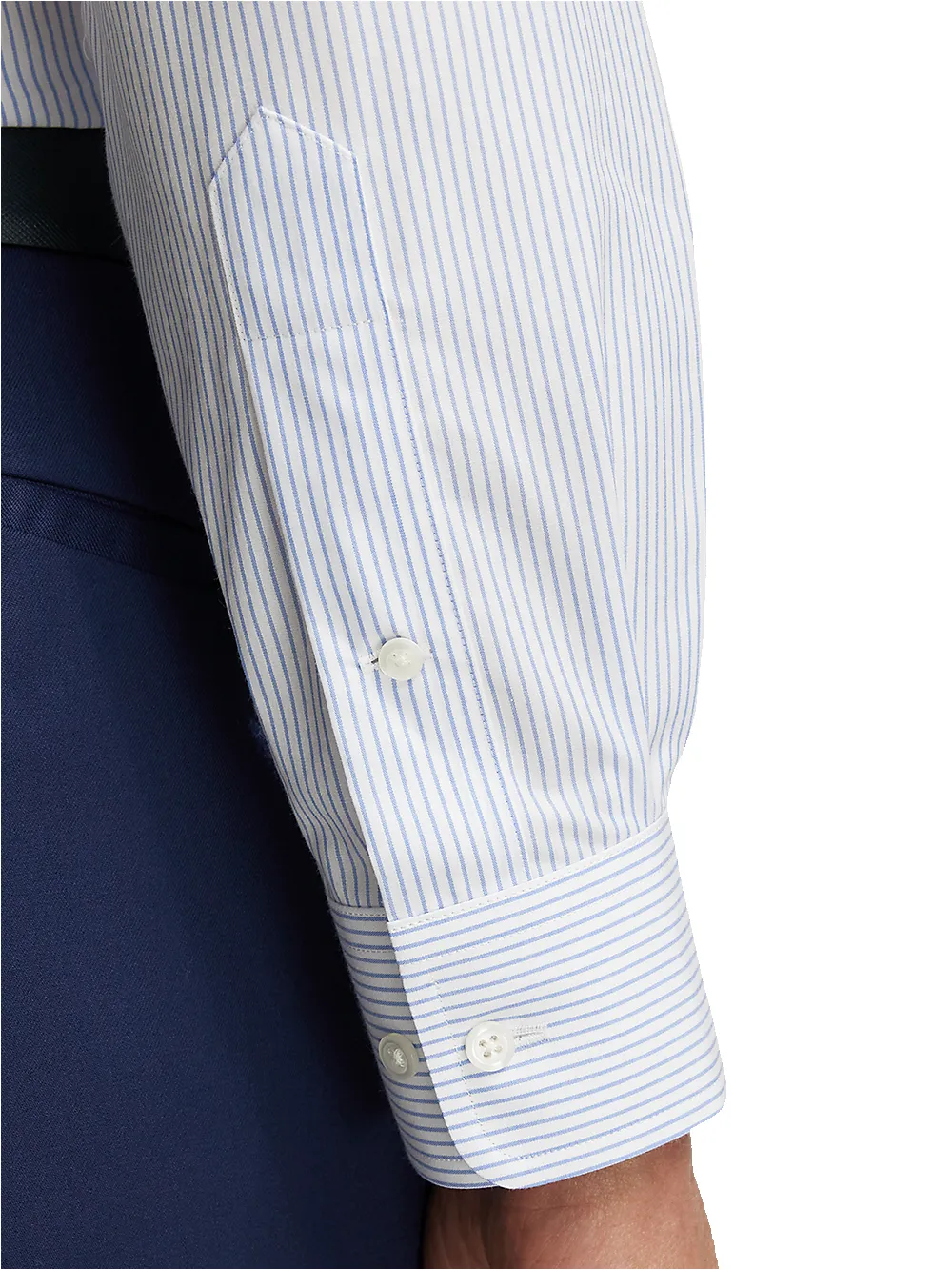 Non-Iron Cotton Stripe Dress Shirt With Contrast Trim - Blue sold by Paul Fredrick product image thumbnail 4
