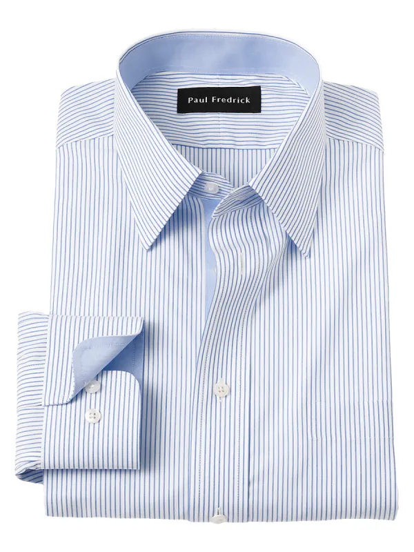 Non-Iron Cotton Stripe Dress Shirt With Contrast Trim - Blue sold by Paul Fredrick