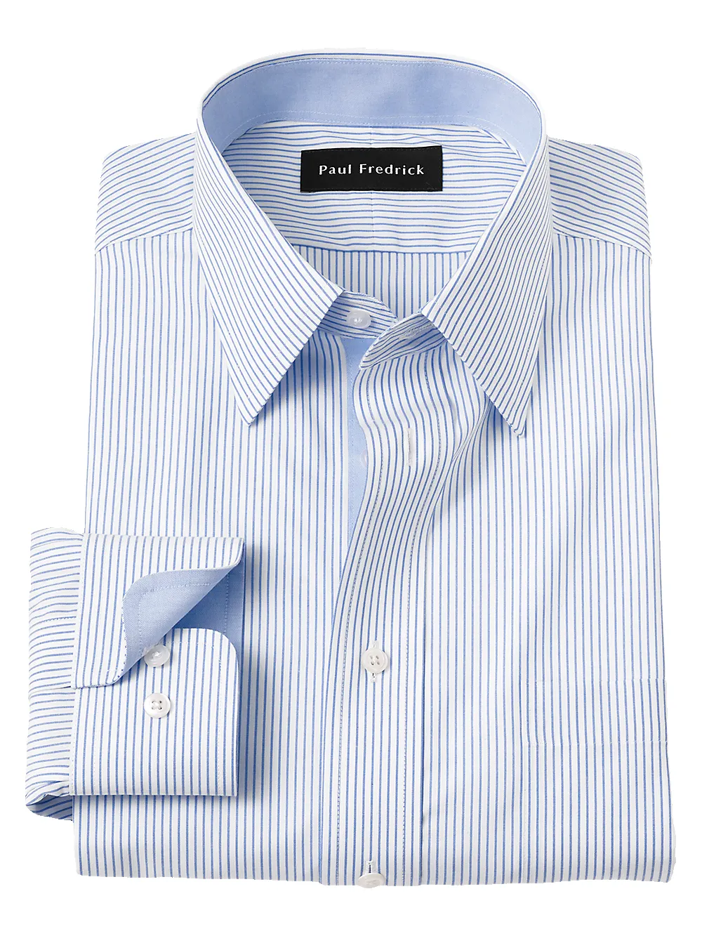 Non-Iron Cotton Stripe Dress Shirt With Contrast Trim - Blue sold by Paul Fredrick