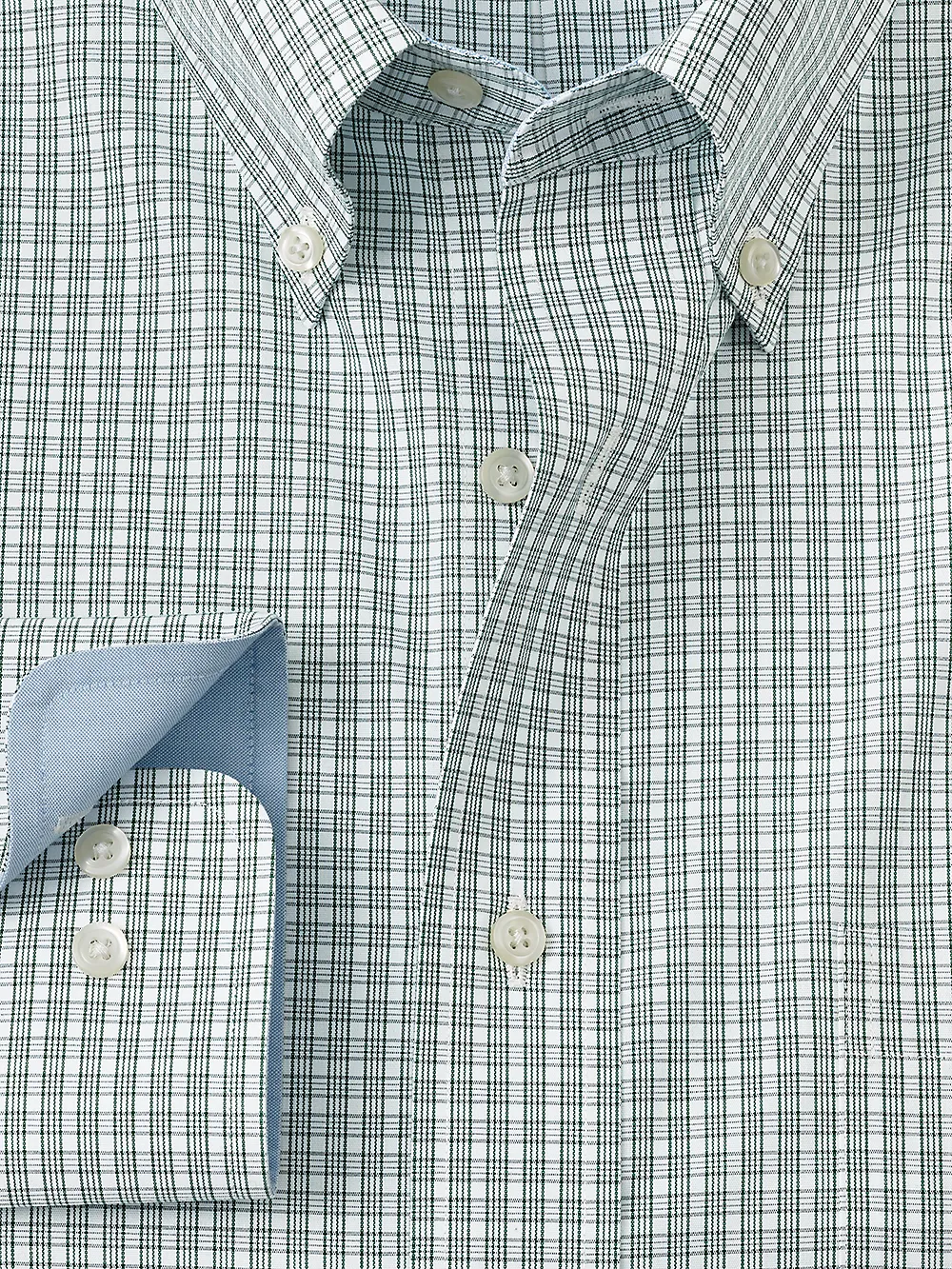 Non-Iron Cotton Plaid Dress Shirt With Contrast Trim - Green sold by Paul Fredrick product image thumbnail 2