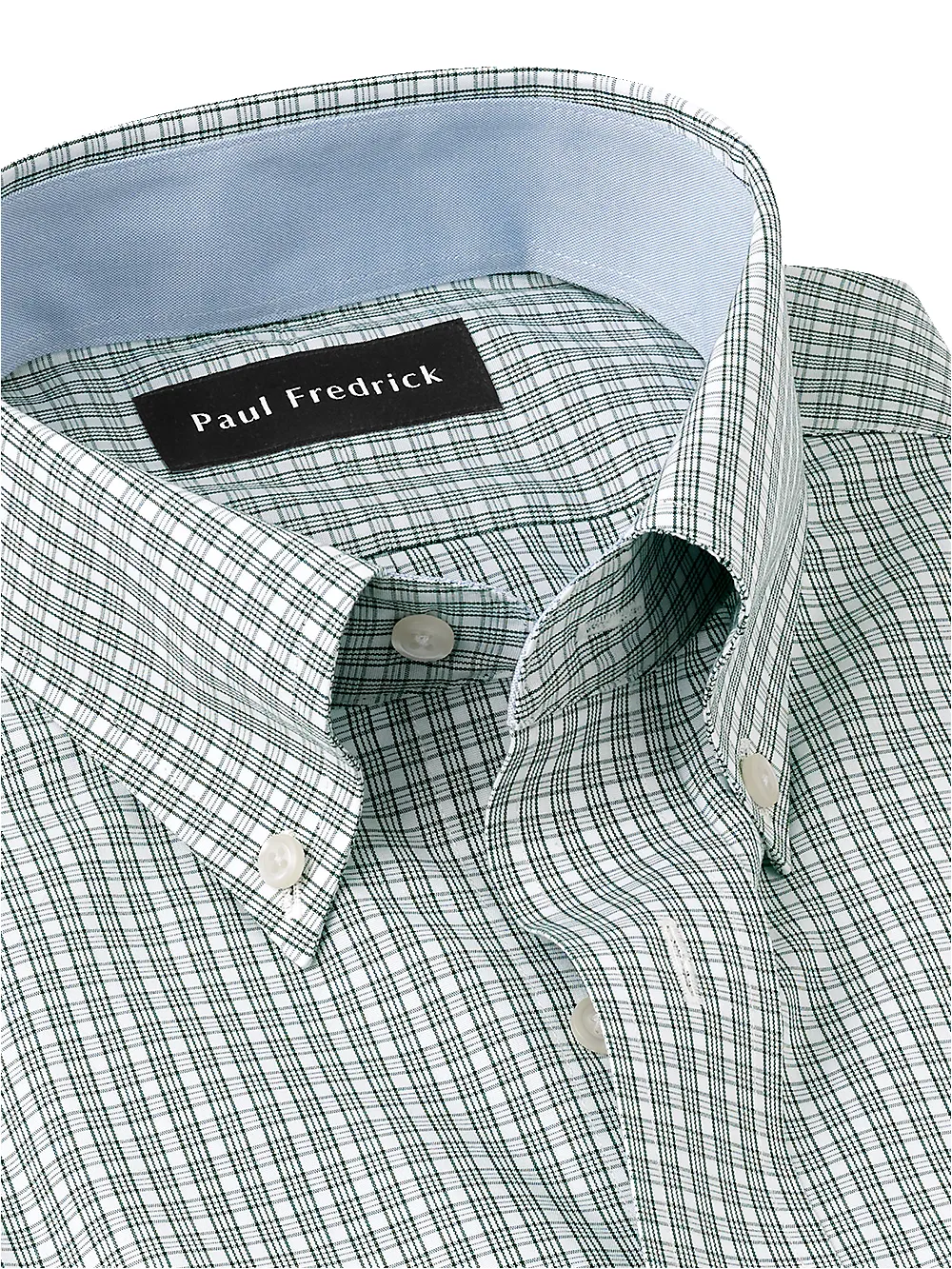 Non-Iron Cotton Plaid Dress Shirt With Contrast Trim - Green sold by Paul Fredrick product image thumbnail 3