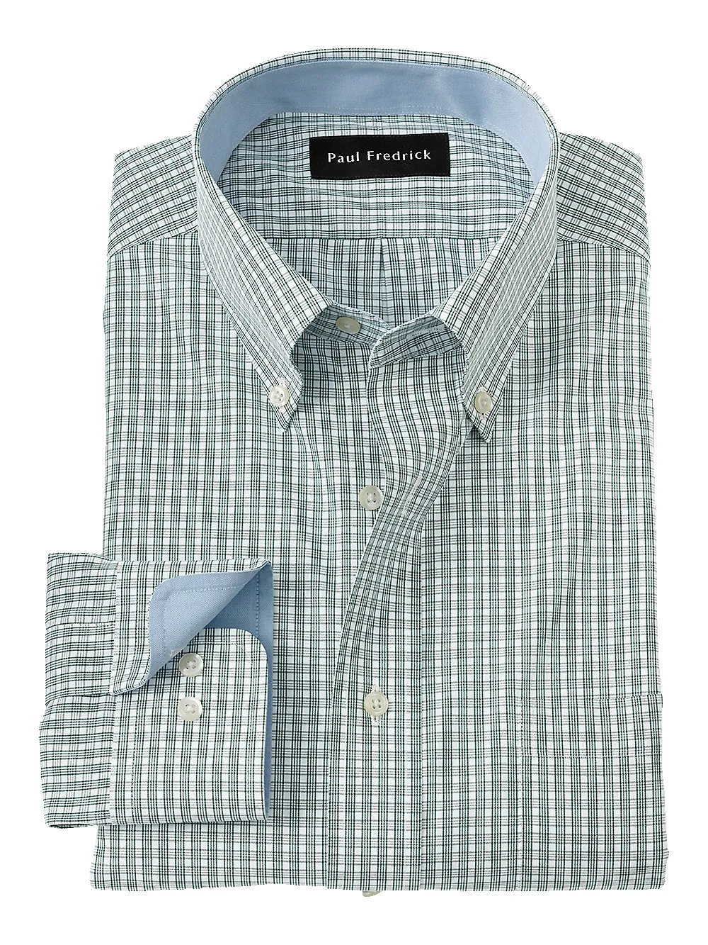 Non-Iron Cotton Plaid Dress Shirt With Contrast Trim - Green sold by Paul Fredrick