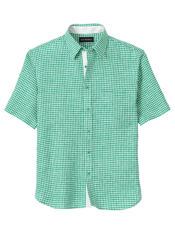 Linen Gingham Check Casual Shirt - Green sold by Paul Fredrick