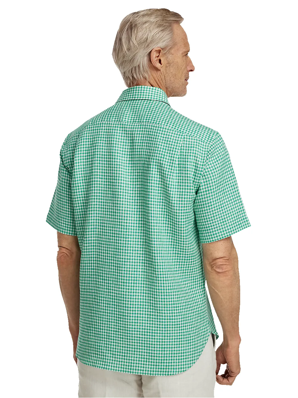 Linen Gingham Check Casual Shirt - Green sold by Paul Fredrick product image thumbnail 5