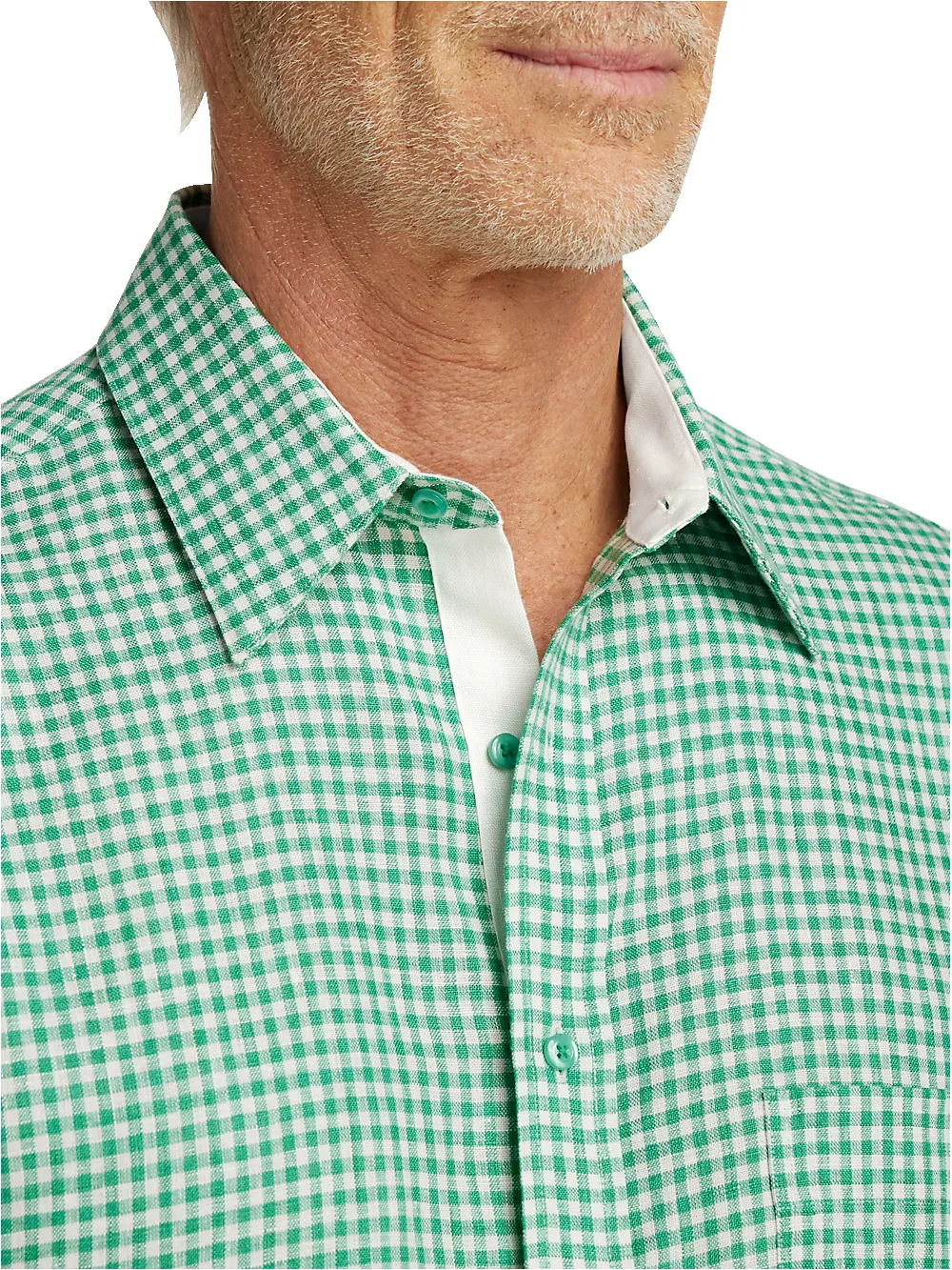 Linen Gingham Check Casual Shirt - Green sold by Paul Fredrick product image thumbnail 3