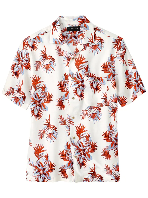 Linen Floral Print Casual Shirt - Orange/blue sold by Paul Fredrick
