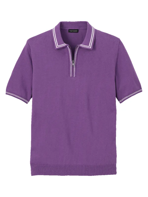 Cotton Zip Polo - Purple sold by Paul Fredrick