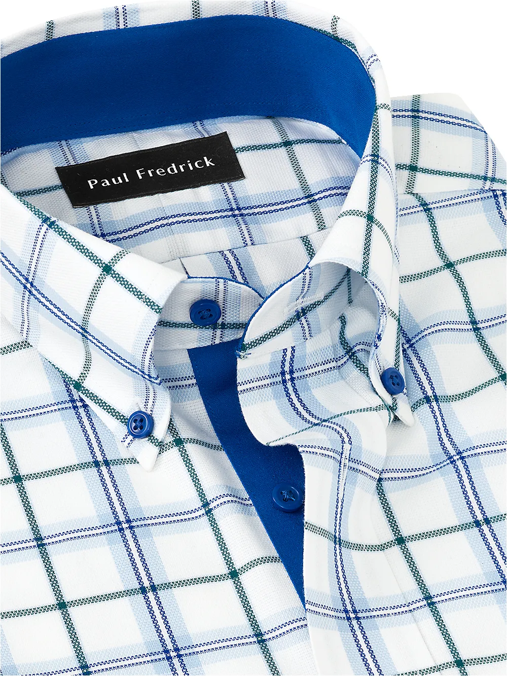 Non-Iron Cotton Tattersall Dress Shirt With Contrast Trim - Blue/green sold by Paul Fredrick product image thumbnail 3