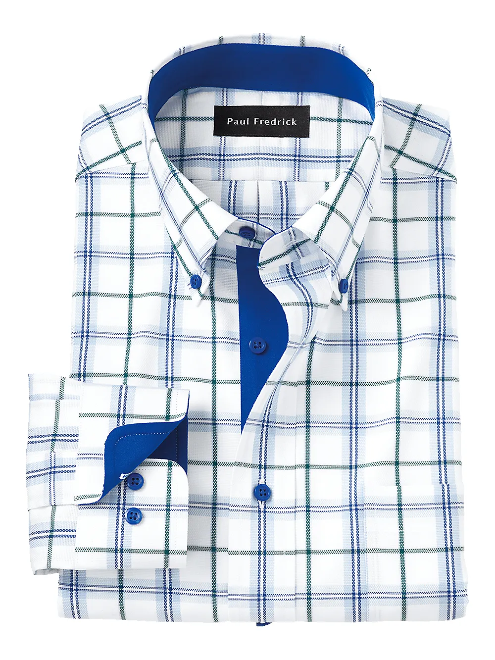 Non-Iron Cotton Tattersall Dress Shirt With Contrast Trim - Blue/green sold by Paul Fredrick