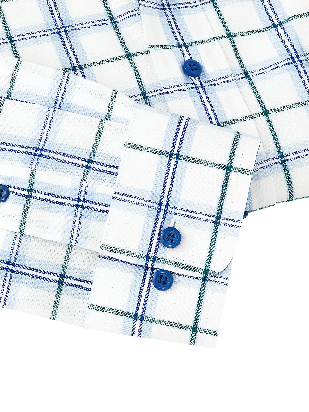 Non-Iron Cotton Tattersall Dress Shirt With Contrast Trim - Blue/green sold by Paul Fredrick product image thumbnail 4