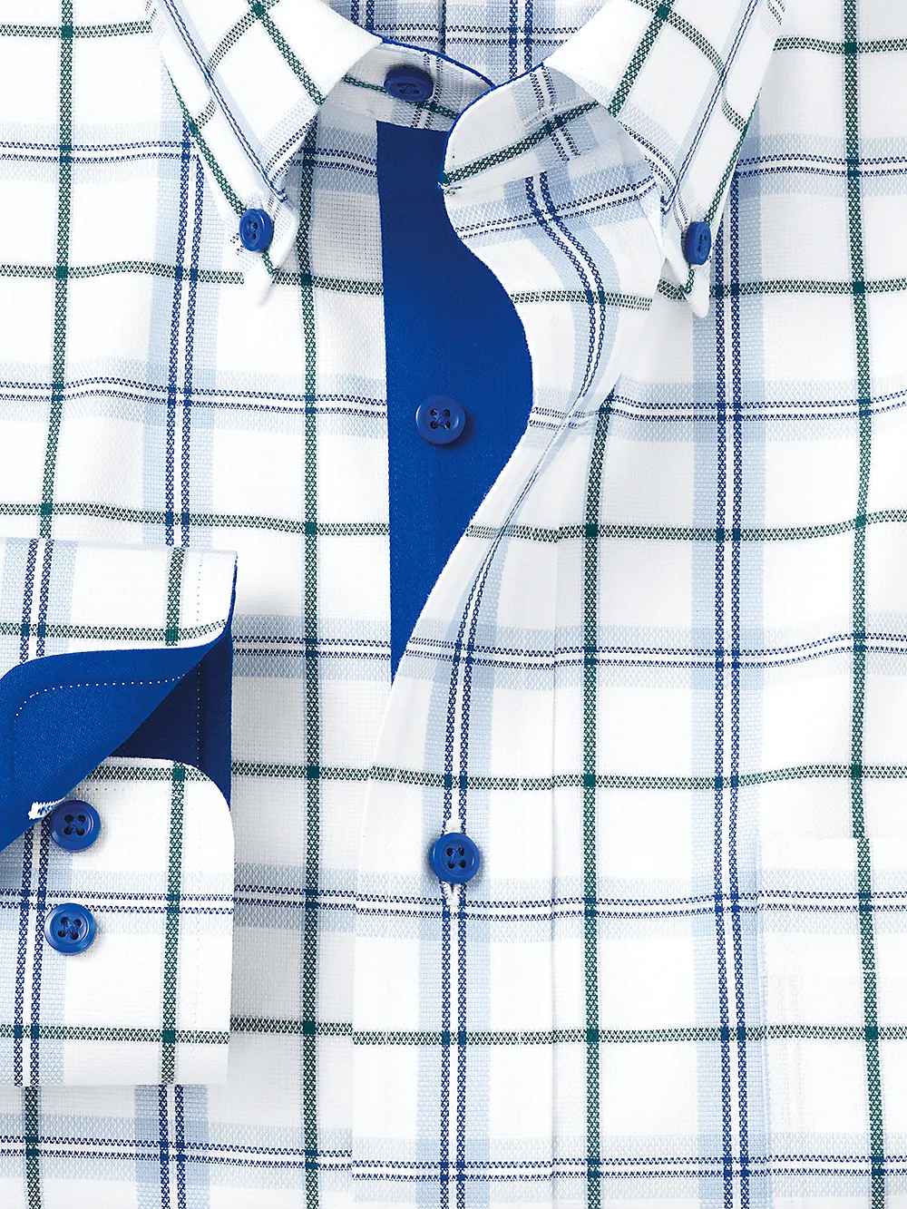 Non-Iron Cotton Tattersall Dress Shirt With Contrast Trim - Blue/green sold by Paul Fredrick product image thumbnail 2
