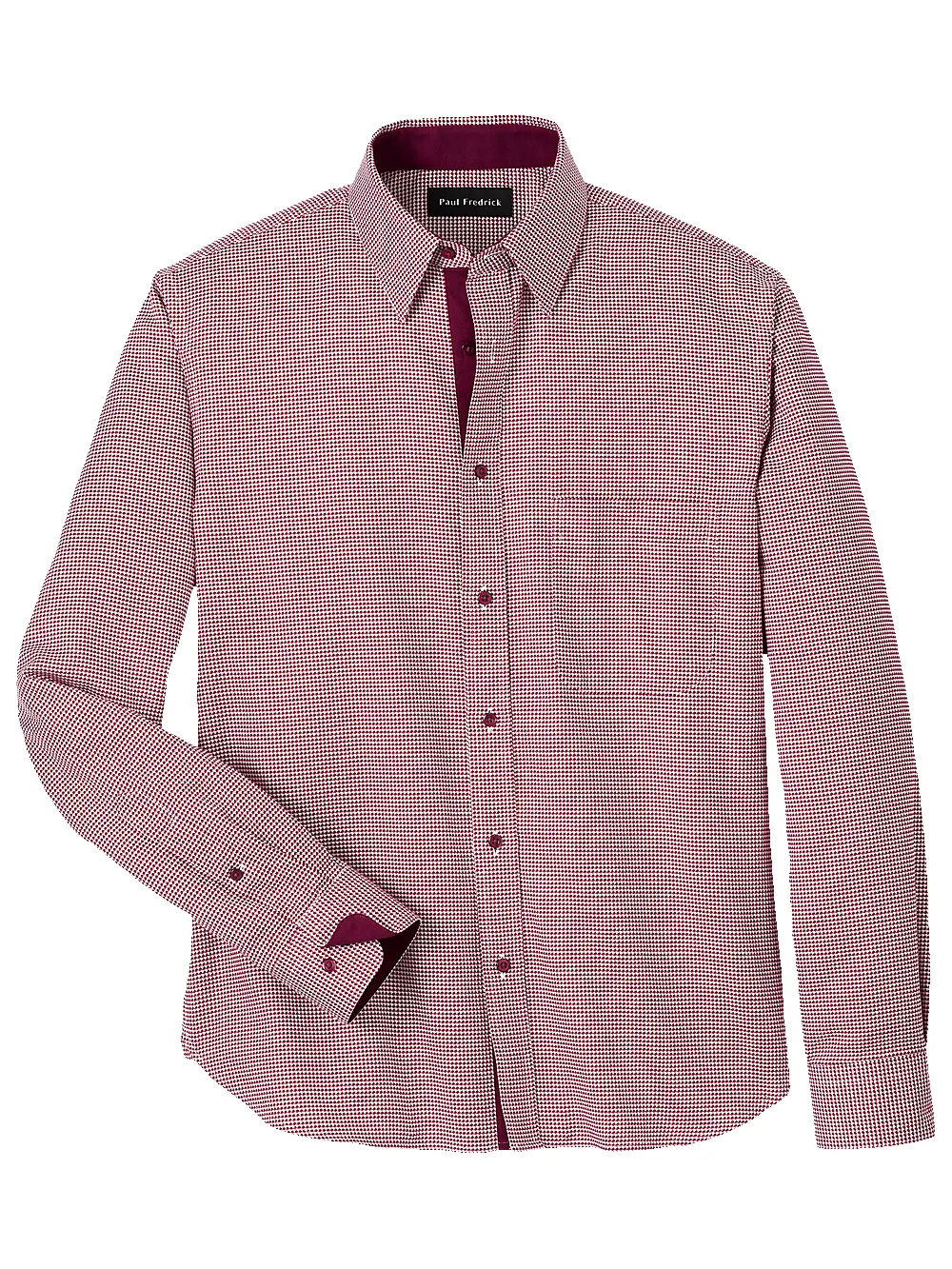 Cotton Houndstooth Casual Shirt - Burgundy sold by Paul Fredrick