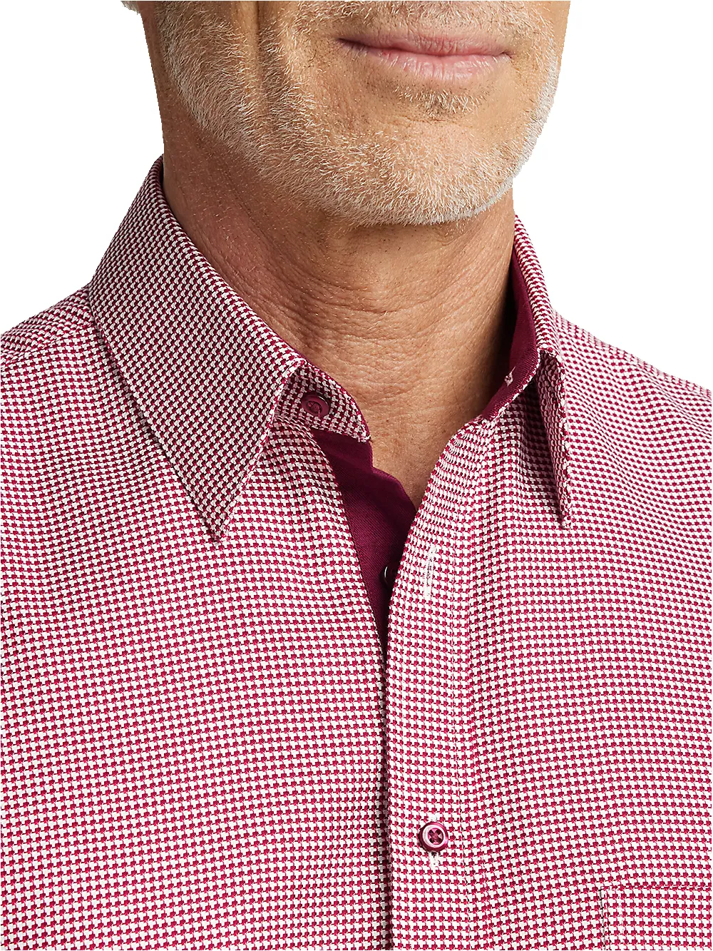 Cotton Houndstooth Casual Shirt - Burgundy sold by Paul Fredrick product image thumbnail 3