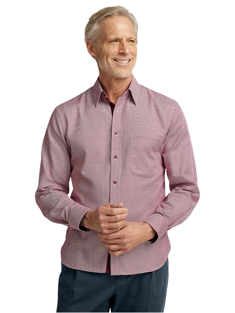 Cotton Houndstooth Casual Shirt - Burgundy sold by Paul Fredrick product image thumbnail 2