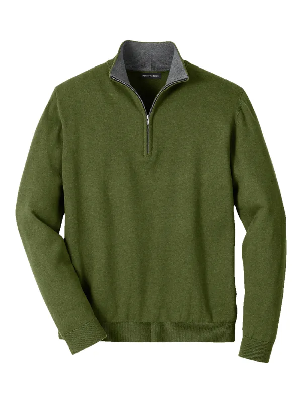 Supima Cotton Quarter Zip Mock Neck Sweater - Olive sold by Paul Fredrick