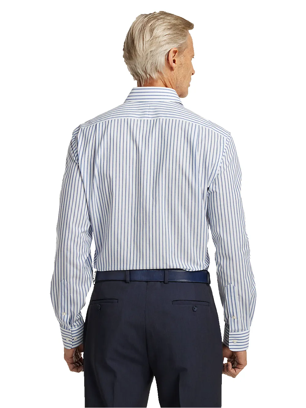 Non-Iron Cotton Stripe Dress Shirt With Contrast Trim - Blue sold by Paul Fredrick product image thumbnail 5