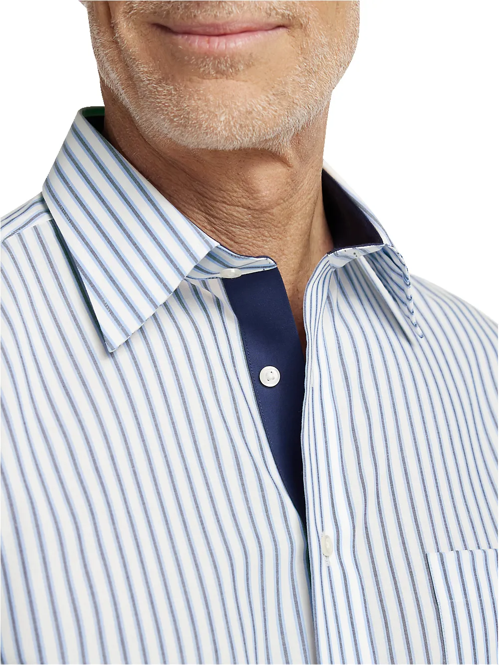 Non-Iron Cotton Stripe Dress Shirt With Contrast Trim - Blue sold by Paul Fredrick product image thumbnail 3