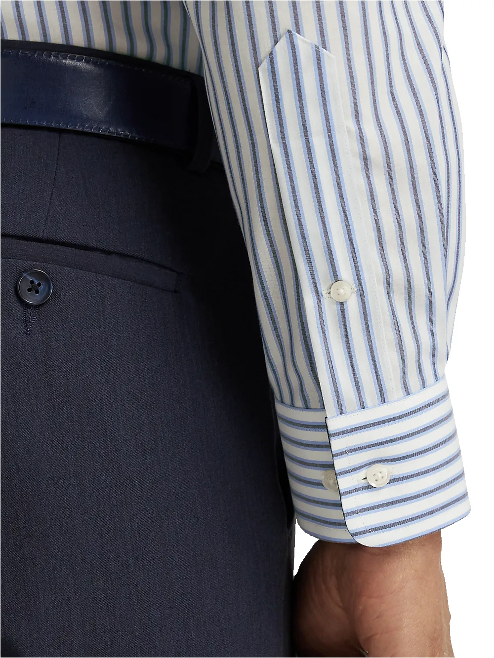 Non-Iron Cotton Stripe Dress Shirt With Contrast Trim - Blue sold by Paul Fredrick product image thumbnail 4