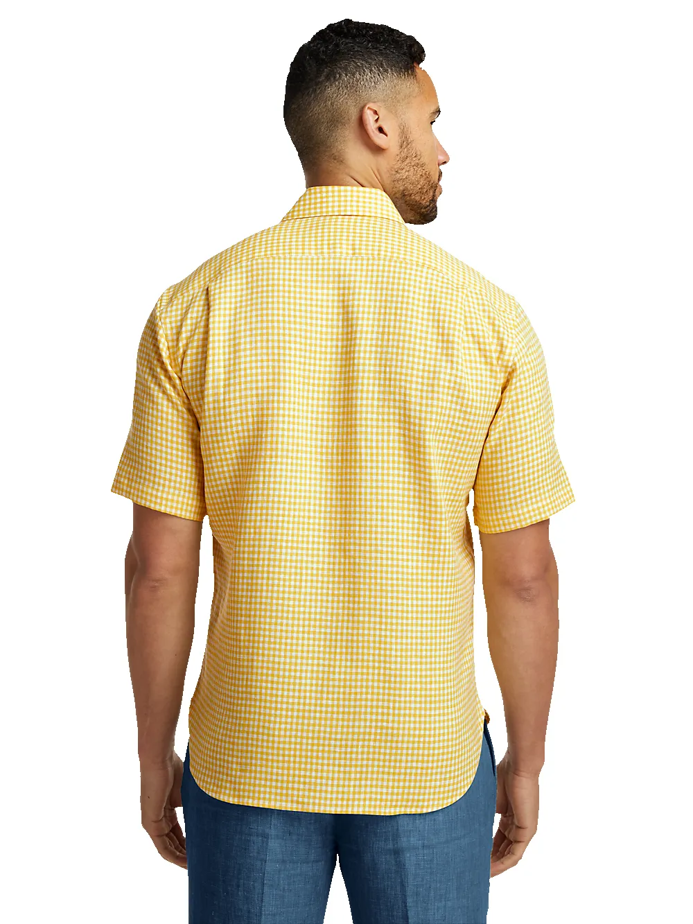 Linen Gingham Check Casual Shirt - Yellow sold by Paul Fredrick product image thumbnail 5